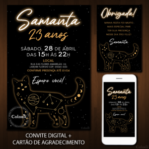 Convite Digital Astrologia: Gato Preto Constelação + Brinde