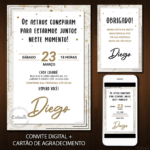 Convite Digital Astrologia: Branco, Dourado e Preto + Brinde