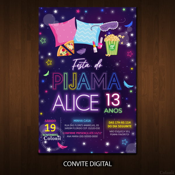 convite-neon-festa-do-pijama-estrelado