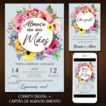 Convite Digital Dia das Mães: Azul, Preto e Floral + Brinde