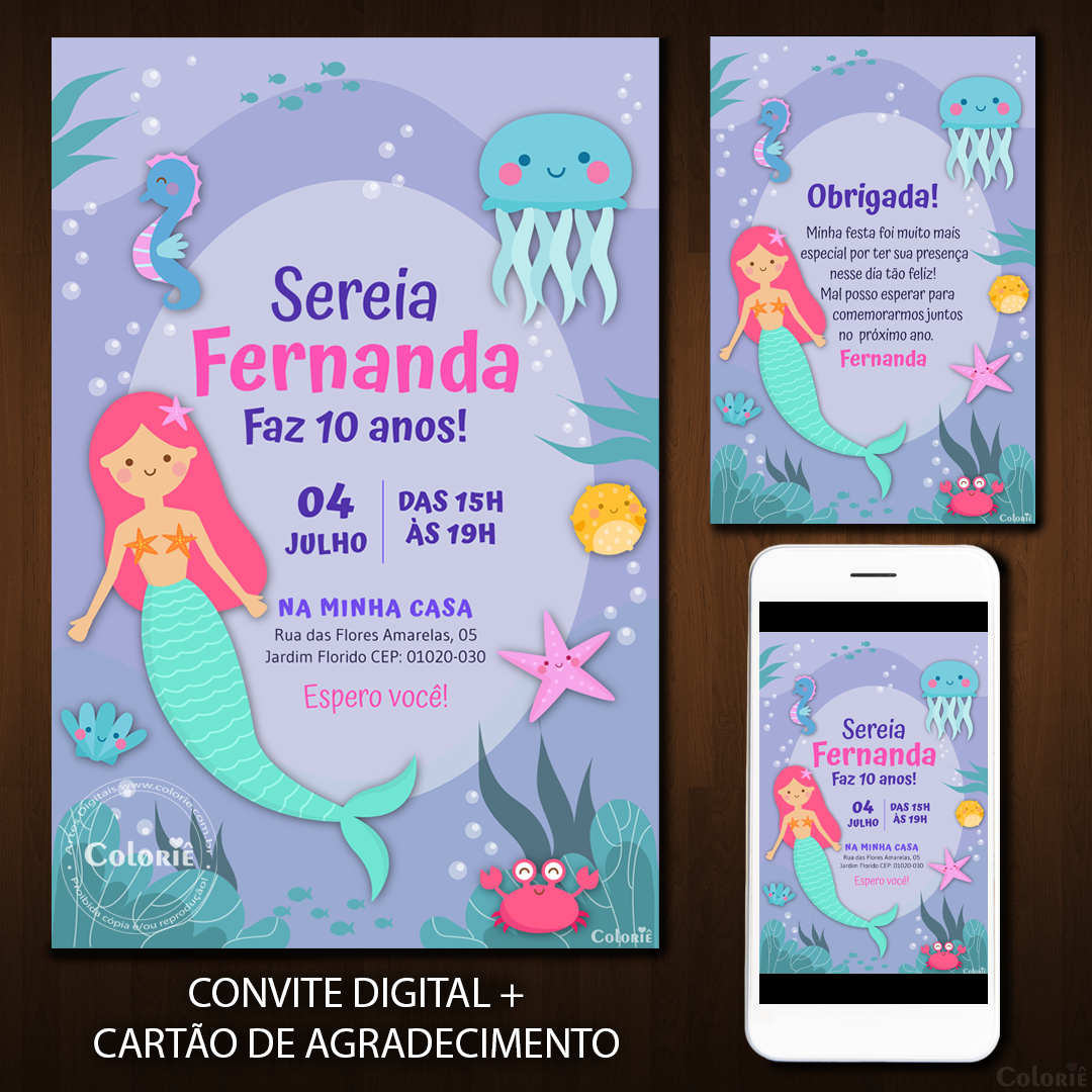 Convite Digital de Aniversário Sereia para Whatsapp