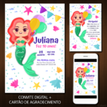 Convite Digital Sereia: Balões E Conchas