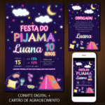 Convite Digital Pijama: Neon, Barraca e Estrelas + BRINDE