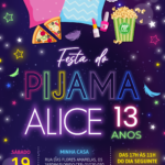 Convite digital de festa do pijama neon para noite das meninas