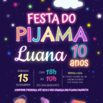 Convite digital de festa do pijama neon com barraca e estrelas