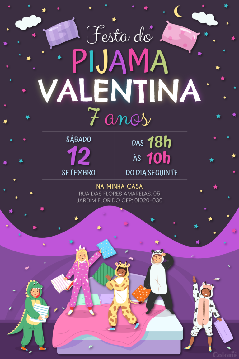 Convite digital de festa do pijama com pijamas divertidos e amigos