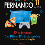 Convite digital de festa do pijama com pizza, videogame e pipoca
