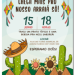 Convite digital de festa junina com cerca e cactos