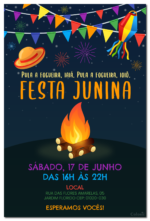 Convite digital de festa junina com fogueira à noite