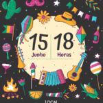 Convite digital de festa junina com ícones coloridos