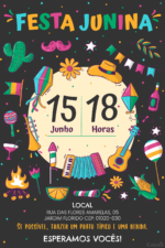 Convite digital de festa junina com ícones coloridos