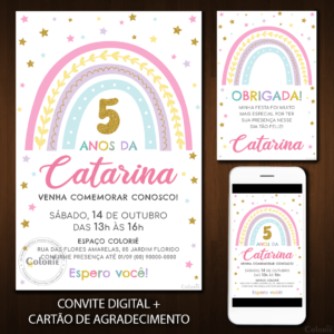 Convite Digital Arco-íris: Fofinho Cores Claras + Brinde