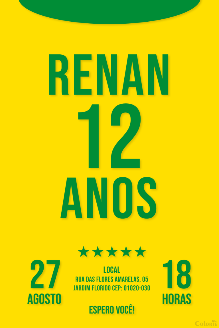 Convite digital de futebol com camisa amarela do Brasil