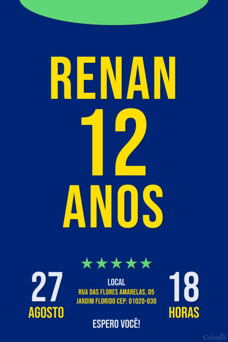 Convite digital de futebol com camisa azul do Brasil