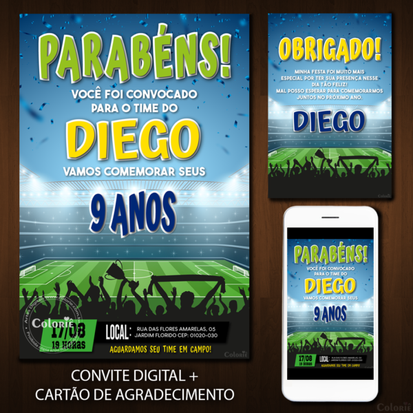 Convite Digital Futebol: Estádio e Comemoração + Brinde