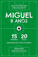 Convite digital de futebol com campo para festa de aniversário