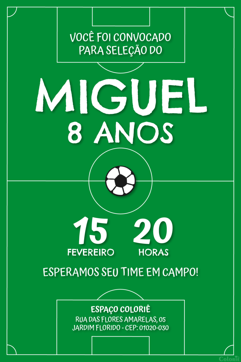 Convite digital de futebol com campo para festa de aniversário