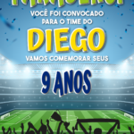 Convite digital de futebol com estádio e comemoração