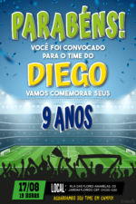 Convite digital de futebol com estádio e comemoração