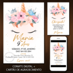Convite Digital Unicórnio: Minimalista + Brinde
