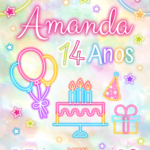 Convite digital neon de aniversário com cores pastéis