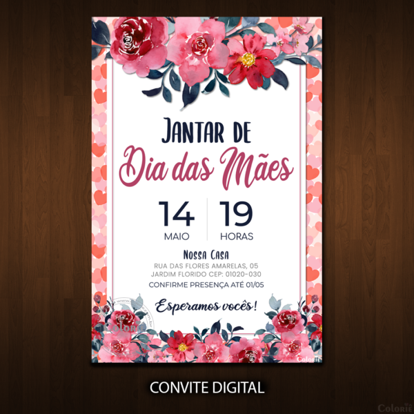 convite-com-coraçõeszinhos-e-floral-para-as-mães