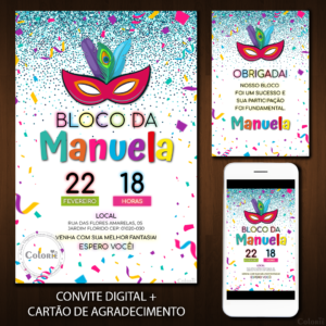 Convite Digital Carnaval: Máscara e Confetes + Brinde
