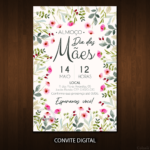 convite-com-letras-pretas-folhas-verdes-e-flores-rosa-para-mães