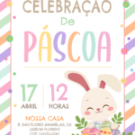 Convite digital de Páscoa com coelho e cesta de ovos