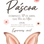 Convite digital de Páscoa com orelhas de coelho e flores
