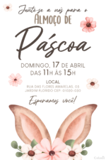 Convite digital de Páscoa com orelhas de coelho e flores
