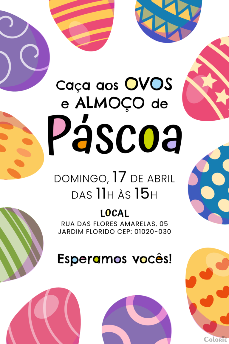 Convite digital de Páscoa com ovos decorados coloridos