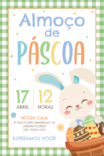 Convite digital de Páscoa xadrez com coelho e ovos