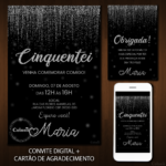 Convite Digital Glitter: Cinquentei Prata + Brinde
