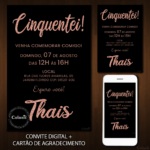 Convite Digital Glitter: Cinquentei Letras Rose + Brinde