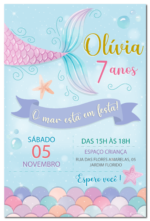 Convite Digital Sereia: Azul Com Escamas + Brinde