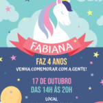 Convite digital de unicórnio com bexigas e arco-íris