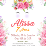 Convite digital de unicórnio dourado com rosas para festa