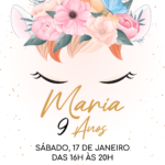 Convite digital de unicórnio minimalista para festa de aniversário