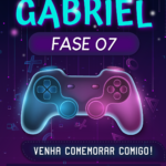 Convite digital de videogame com controle rosa e azul para festa gamer