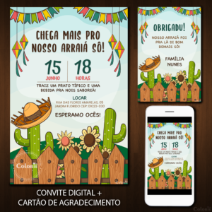 Convite Digital Festa Junina: Cerca e Cactos + Brinde
