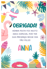 Cartão de agradecimento de festa na piscina com flamingo