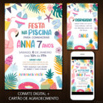 Convite Digital Piscina: Verão com Flamingo + Brinde