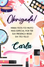 Cartão de agradecimento de spa com maquiagens e estrelinhas