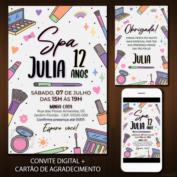 Convite Digital Spa: Maquiagens Fofas + Brinde