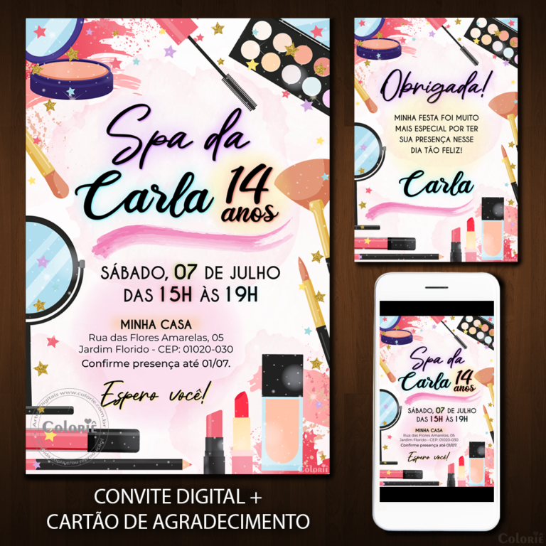 Convite Digital Spa: Maquiagens e Estrelinhas + Brinde