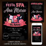 Convite Digital Spa: Preto, Rosa e Prata + Brinde