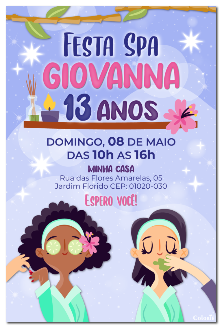 Convite digital de spa com amigas se embelezando