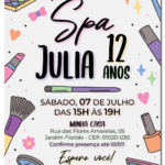 Convite digital de spa com maquiagens fofas para festa