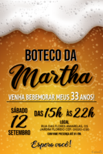 Convite digital de boteco com cerveja e espuma para festa